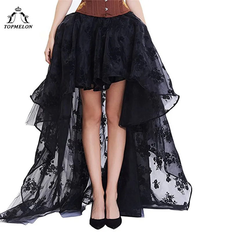 

TOPMELON Women's Skirt Female Gothic Tulle Skirt Steampunk Maxi Lace Floral Ball Gown Vintage Shows Dance Party Corset Skirts