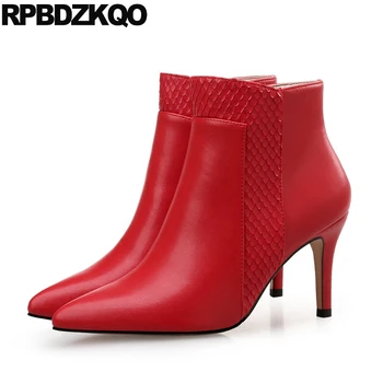 

snake pointed toe 10 12 44 stiletto high heel quality snakeskin brand women winter boots genuine leather booties big size shoes