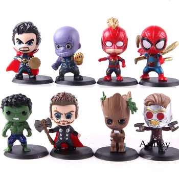 

Avengers Spider-man Thanos Captain Marvel Star-Lord Thor Tree Man Action Figure PVC Collectible Model Toy 8pcs/set