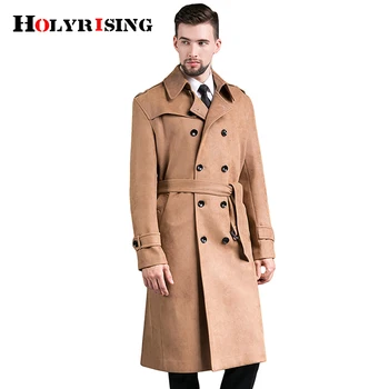 

Holyrising Men Jackets Polyester Suede Long Trench Coat Turn Collar Overcoat Amry Green Camel Jaket Slim Homme Clothes 18488-5