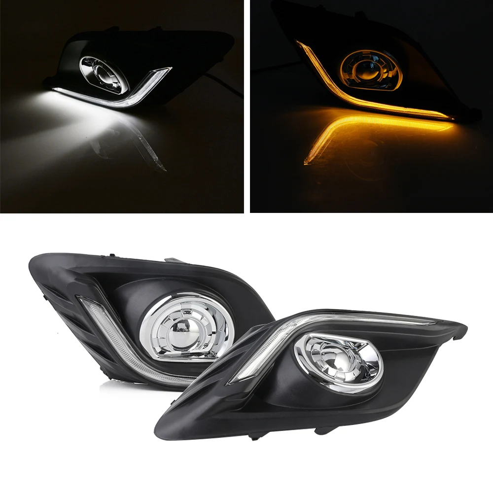 

NOVSIGHT Auto Car LED Driving Daytime Running Light Fog Lamps Yellow Turn Signal for Mazda3 Axela 13-16 15 White Day Light D30