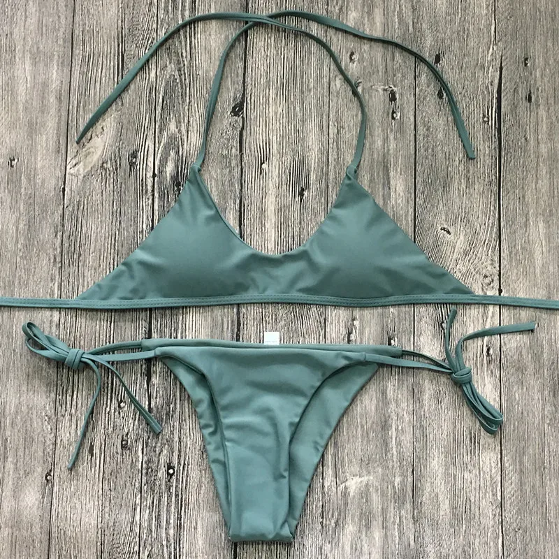 

Women Bikinis Set Women Swimwear Push Up Paded Bra Women Swimsuits Bandage Army Green Bikinis Bathing Suits First Grade