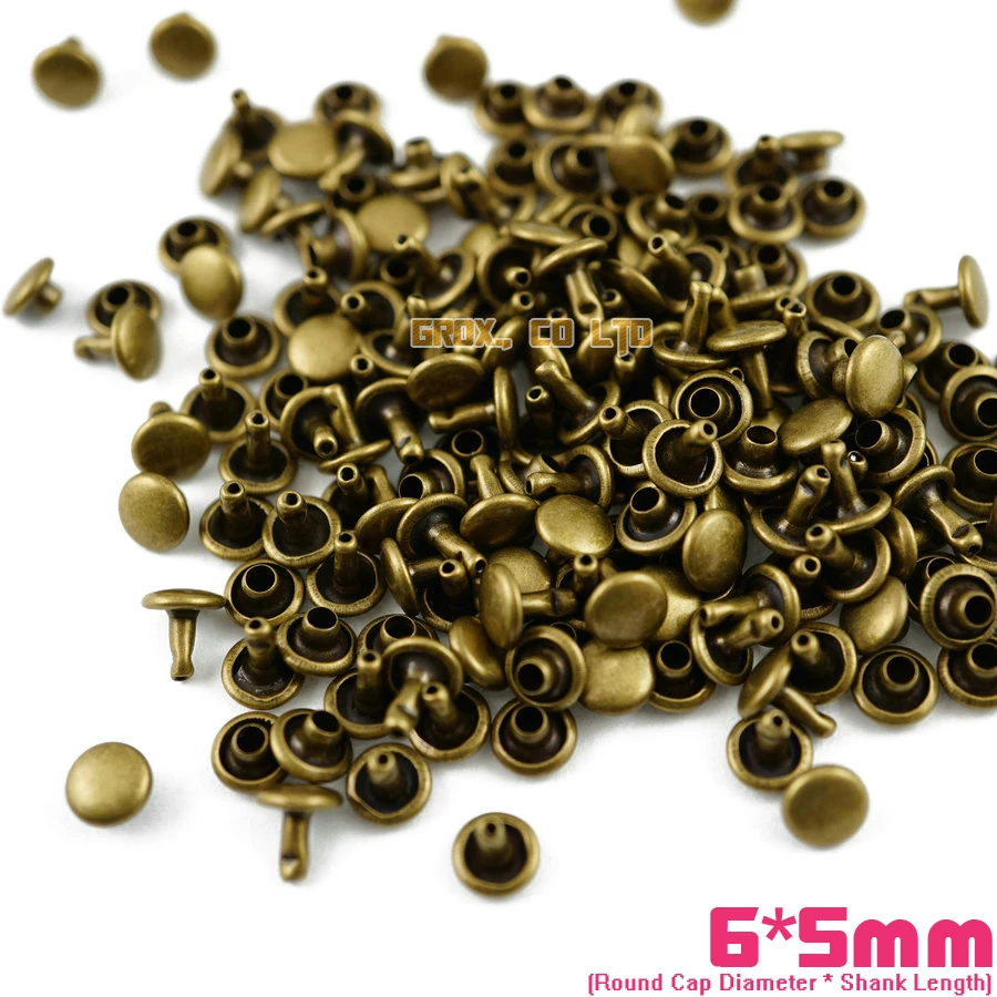 Conjunto de 6*5mm Antique Brass Duplo Rodada Rápida Rivet Leathercraft Rebite 1000 Cap