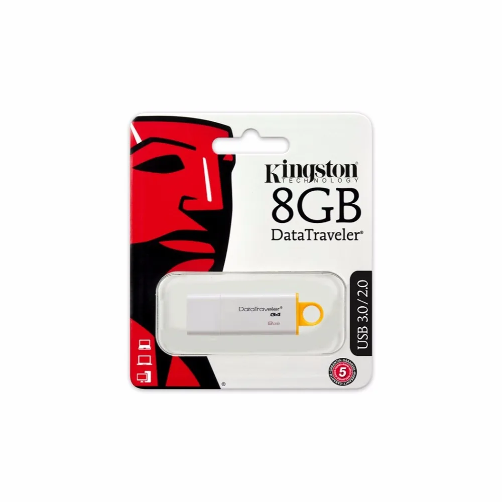 Kingston Technology DataTraveler G4 8 GB DE Memoria USB (USB 3,0 DE 8 GB USB tipo-A tipo Llave) Color Blanco y Amarillo