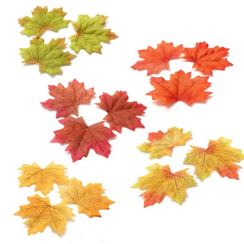 100 шт, искусственные кленовые листья, наклейки на стену для дома, свадебные украшения, сделай сам, скрапбукинг, Осенний фон, декоративные листья