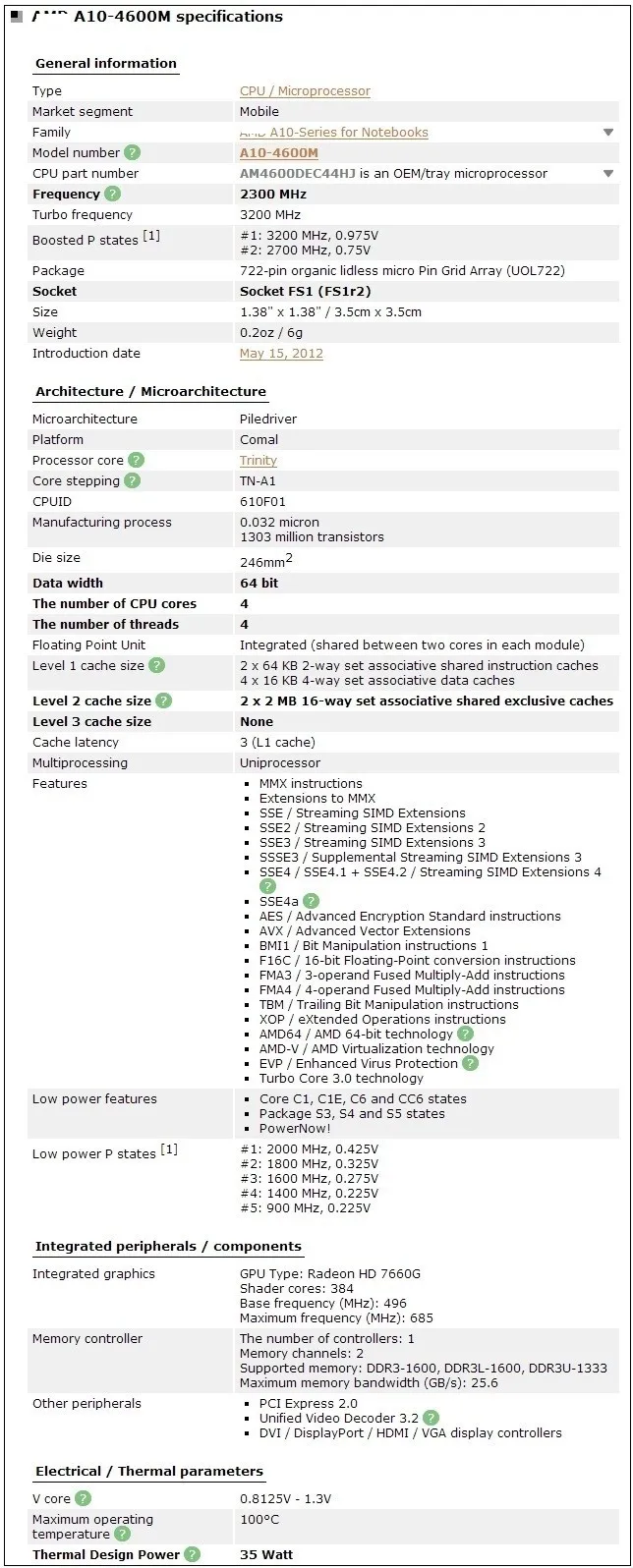 Мобильный ноутбук A10 4600M A10-4600m Socket FS1 cpu 4M cache/2,3 GHz/четырехъядерный процессор