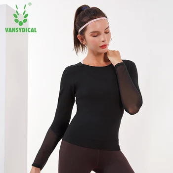 

Women's Gym Mesh Yoga Shirts Long Sleeve Sexy Back Hollow Running Sports Tops Jogging Workout T-shirts Tights