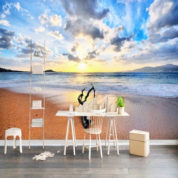 

Custom 3D Wallpaper Murals Sandy Beach Seascape Sunrise Scenery Photo Mural Modern Living Room Sofa TV Background Wall Painting