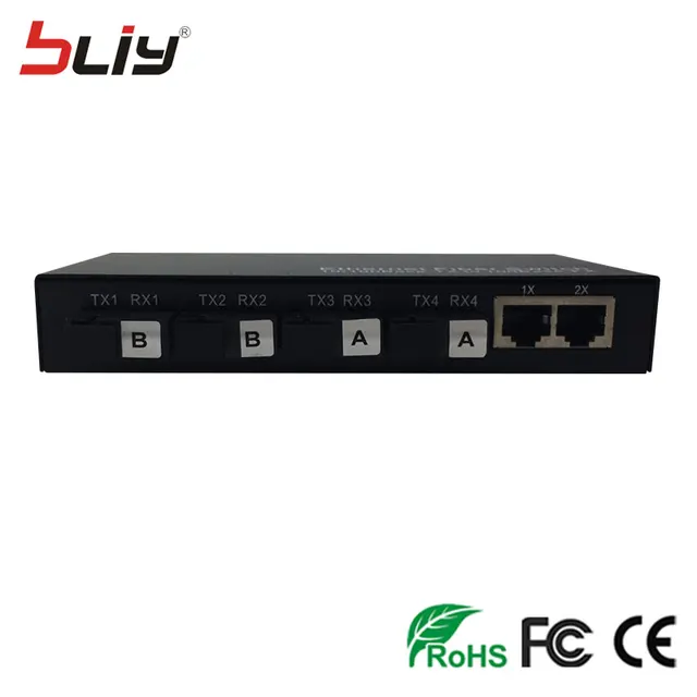 4 port VLAN DIP switch fiber to rj45 media converter 10