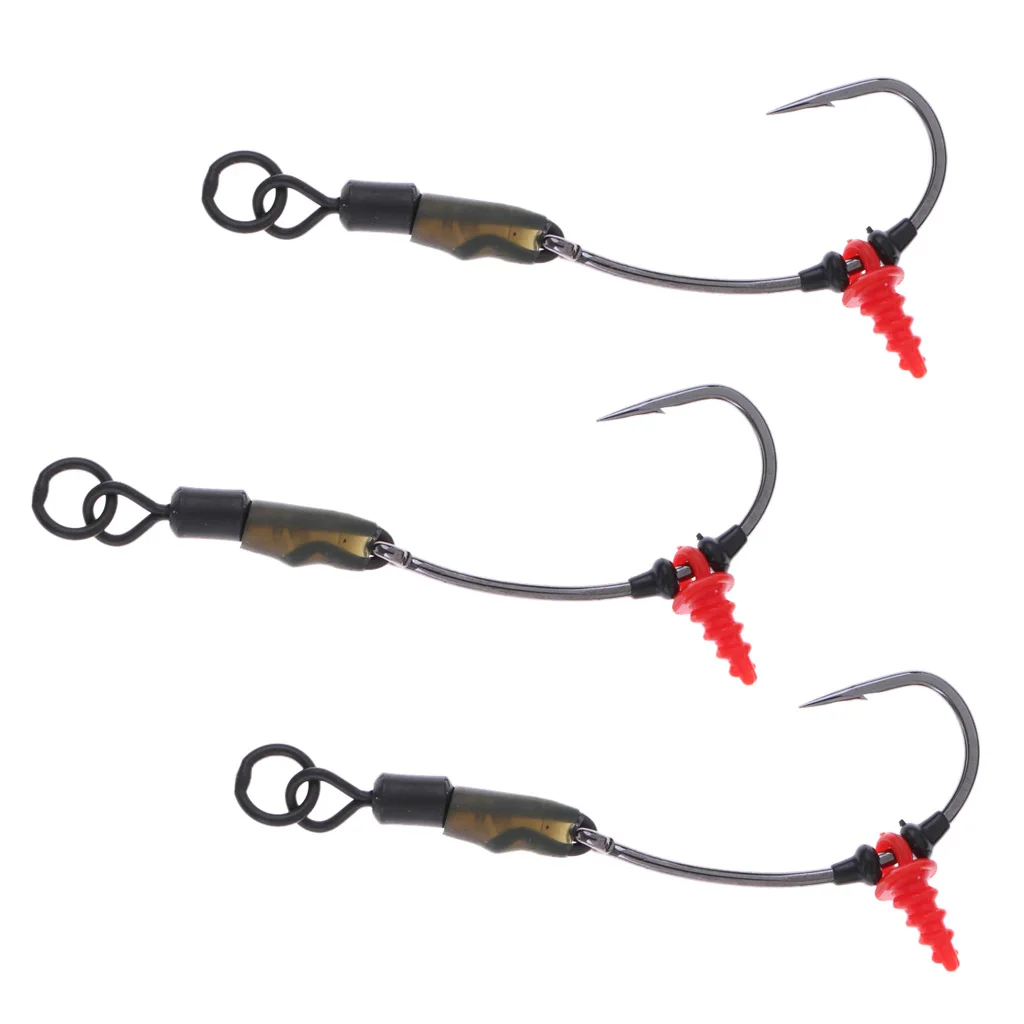 3Pcs Ready Tied Chod Rigs Barbed Carp Fishing Hair Rigs with Swivels Rings Fishing Tools Accessories