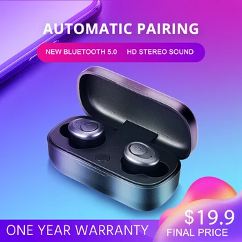 

IPUDIS TWS Bluetooth 5.0 Earphone Wireless Stereo Headphone HiFi Mini Earbuds with Charing Box HD Microphone