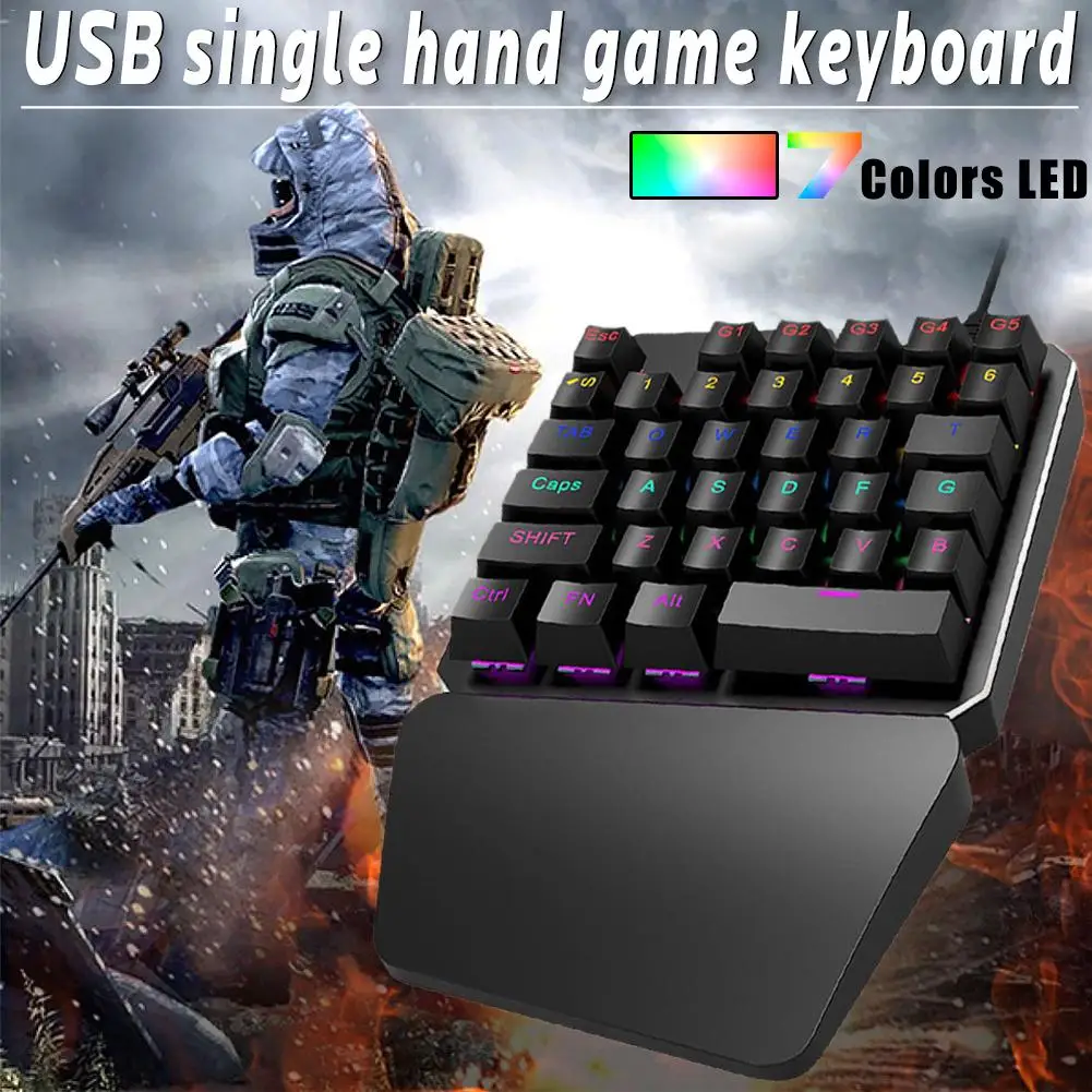 

7 Colors LED 35 keys Backlight Single Hand Professional Gaming Keyboard USB Wired Anti-Ghosting Keyboard For Game