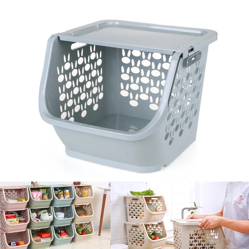 

2019 Kitchen Storage Basket Plastic Multi-functional Hollow Vegetables Fruit Racks with Cover Storage Basket for Organizers