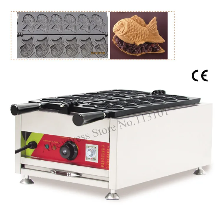 Non-stick Six moulds Electric Taiyaki Fish-shape Waffle Machine fish type taiyaki machine Commercial Use