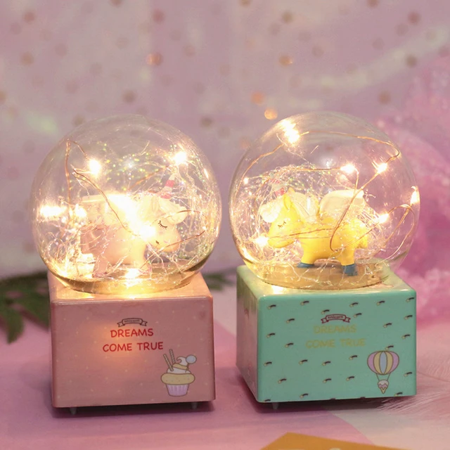Unicorn Crystal Ball Rotated With Lights Snowflake Music Box Unicron Unicorn Crystal Ball Rotated With Lights Snowflake Music Box Unicron Decoration Z Children Birthday