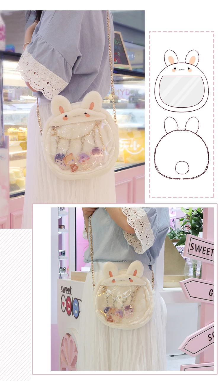 Милая кошка, кролик, плюшевая сумка Ita в стиле Лолиты для девочек, прозрачная сумка на плечо, сумка на плечо