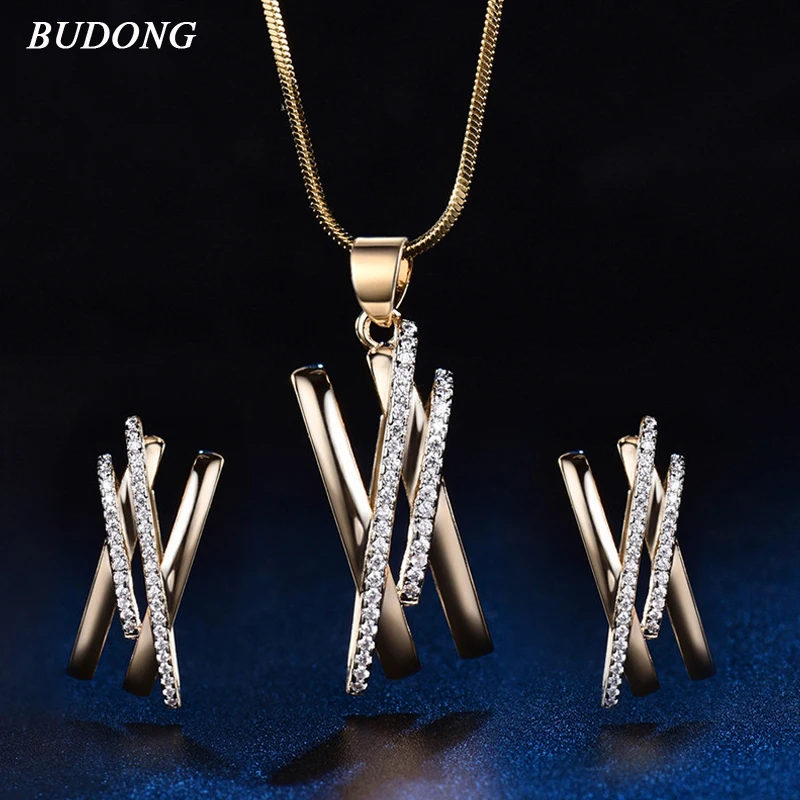 

BUDONG Infinity Women Necklace Metallic Earrings Statement Cross Jewelry Set for Women Punk Female Party Jewelry Sets XUT033A