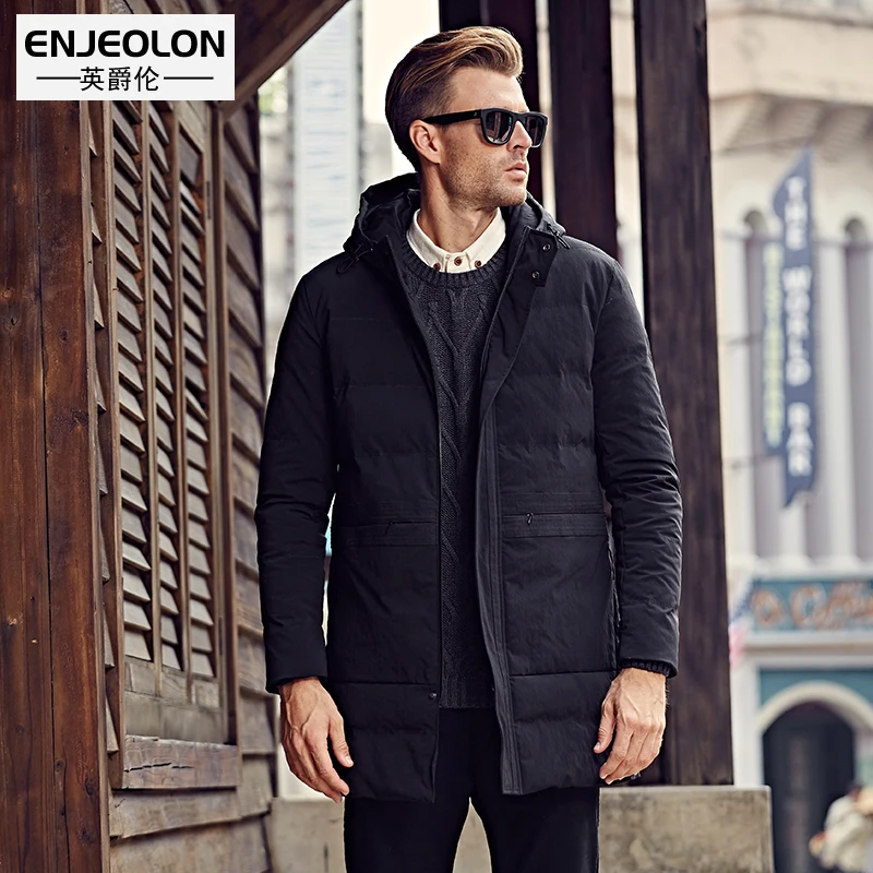 Enjeolon брендовая хлопковая стеганая куртка с капюшоном Мужская ветрозащитная, парка мужская одежда толстая стеганая длинная куртка, мужские