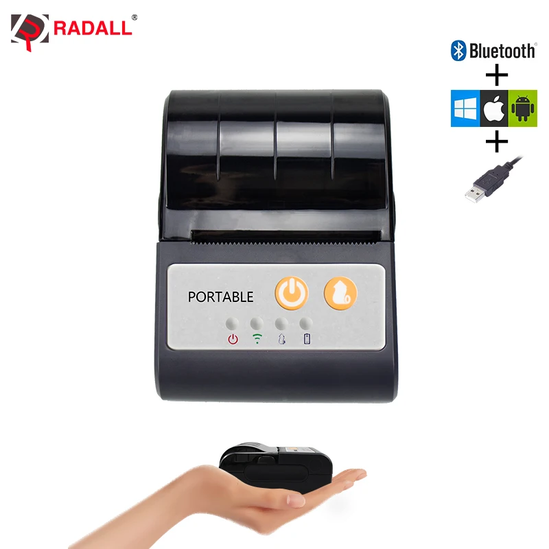 Миниатюрный термопринтер RADALL 58 мм с Bluetooth Портативный чековый принтер для