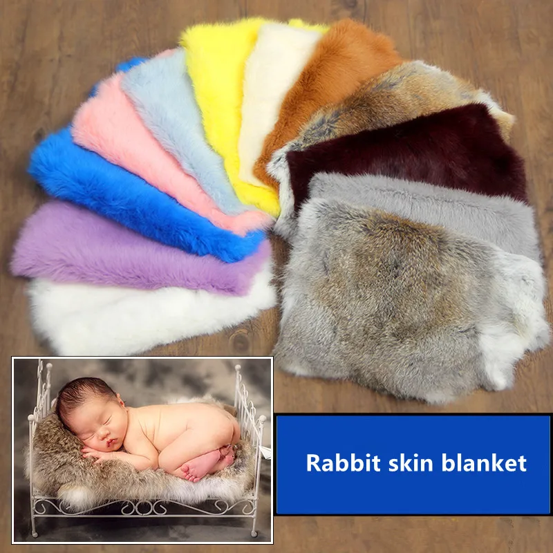 

Newborn Baby Infant Natural Rabbit Fur Blanket Fake Fur Rug Blankets Plush Photography Background Props Basket Stuffer Filler