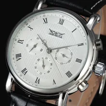 2016 Nueva Marca de Lujo JARAGAR Mecánico Automático Auto-Viento 24 Horas Semana Fecha Sólido Índice Romano Dial Cuero de Los Hombres relojes