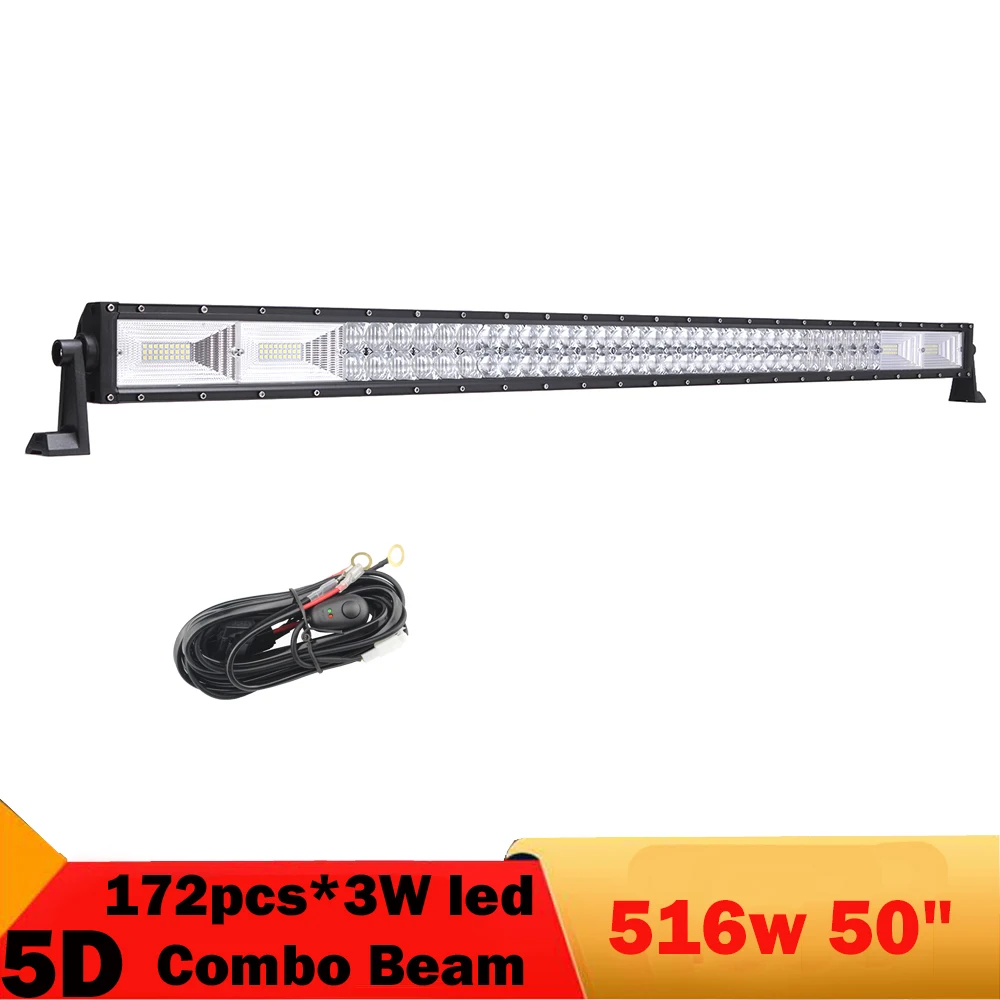 

50'' 5D Lens Offroad LED Light Bar Driving Light Car 4X4 SUV 4WD Truck UTV Tractor 12V 24V 516W Combo LED Light Bar Work Light