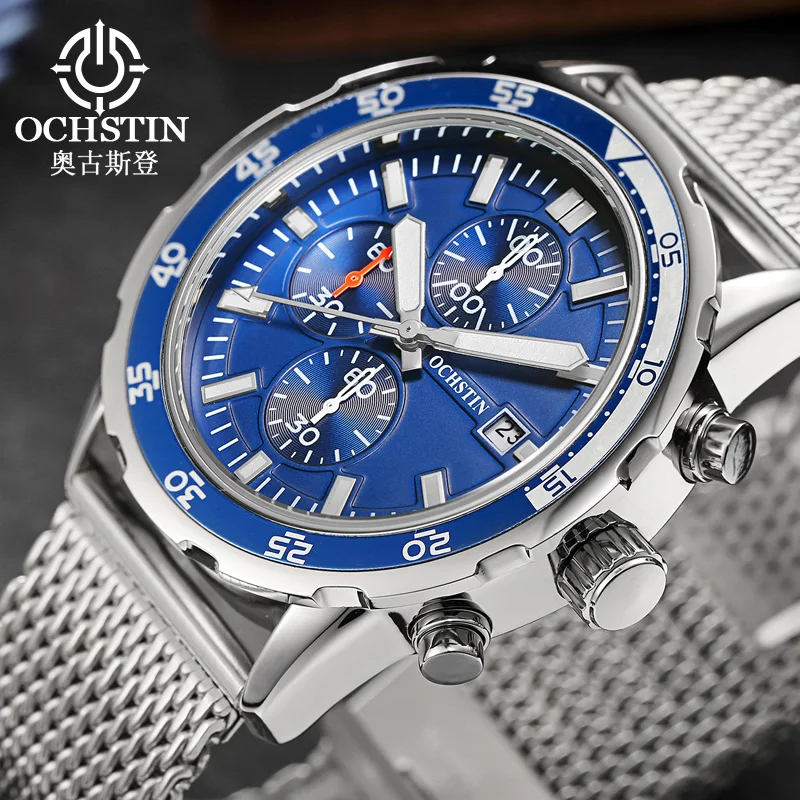 Ceny OCHSTIN 2019 moda sport zegarki męskie wodoodporne analogowe siatka stalowa pasek kwarcowy zegarki mężczyźni Brithday zegar Reloj Homb