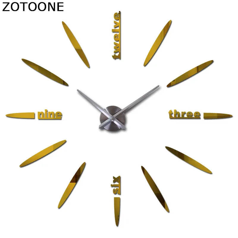 ZOTOONE Acrylic 3d Mirror Wall Clock Modern Design DIY Vintage Self Adhesive Watch Clock Wall Sticker For Wedding Decoration D