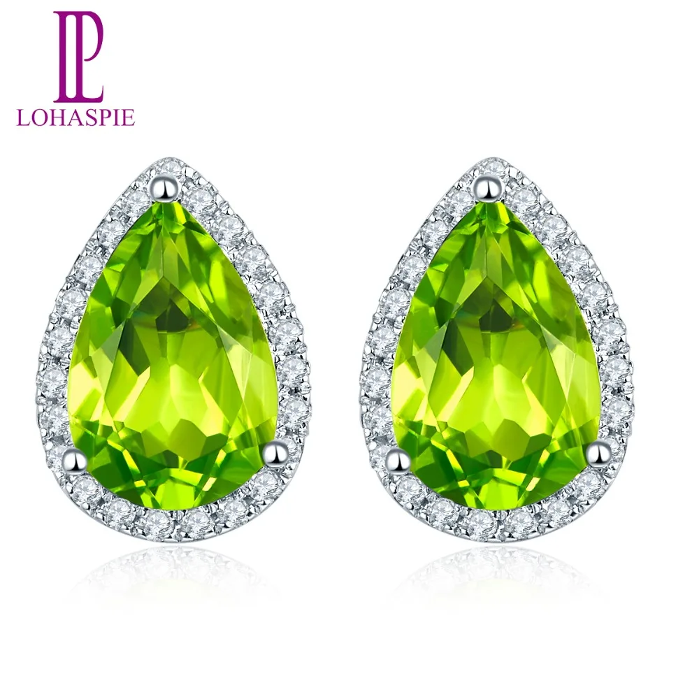 Женские серьги пусеты с натуральным драгоценным камнем 14 к|stud earrings|peridot stud