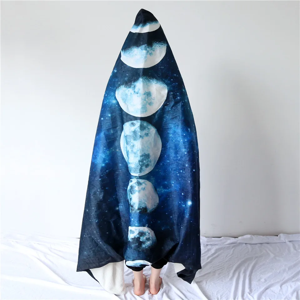 Постельные принадлежности Outlet Moon Eclipse, одеяло с капюшоном для взрослых, микрофибра, шерпа, флис, галактика, переносное одеяло, 3D пейзаж, постельные принадлежности