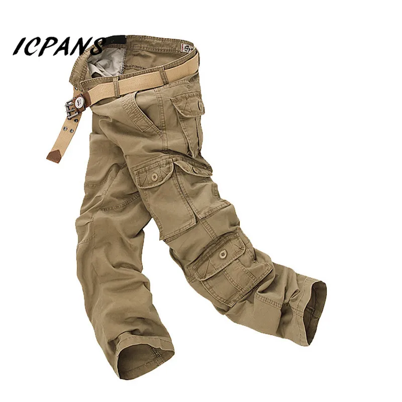 ICPANS 8 Multi Pocket Work pants Military Tactical Cargo Pants Men Black Plus Size 40 42 44 46 Overalls Casual Trousers Men