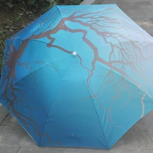 Картина маслом зонтик китайский голубое дерево Элегантный 3 складной солнце и дождь УФ зонтик UPF> 50 хорошее качество sombrillas Плайя