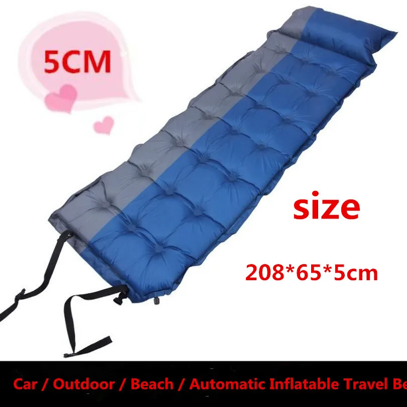 Автомобильный Автоматический надувной коврик для сна, походный коврик, Самонадувающийся комбинированный толстый дорожный надувной матрас, палатка, кровать с подушкой - Название цвета: Синий