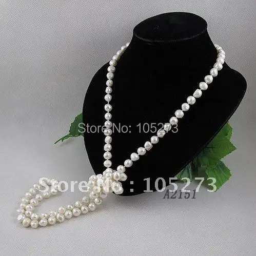 Длинное жемчужное ожерелье 48 дюймов 8-9 мм белый цвет натуральный пресноводный жемчуг Горячая Распродажа A2151