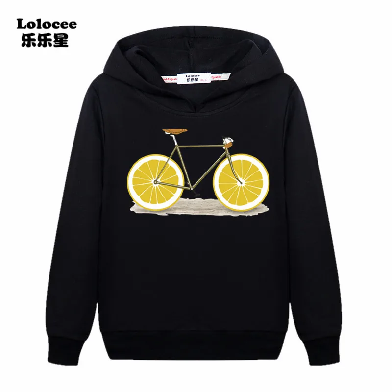 

New Autumn Boys Cotton Hoodies Cartoon Lemon Bicycle Print Children's Fruit Tops Boys Student Hooded Coat 3~13Y