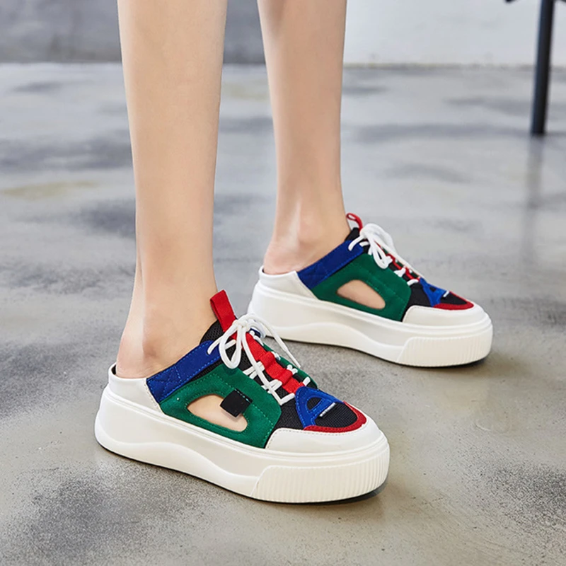 Zapatos de tacón alto de cuero mujer, zapatillas informales con cordones, a moda, para 2019|Zapatillas| - AliExpress