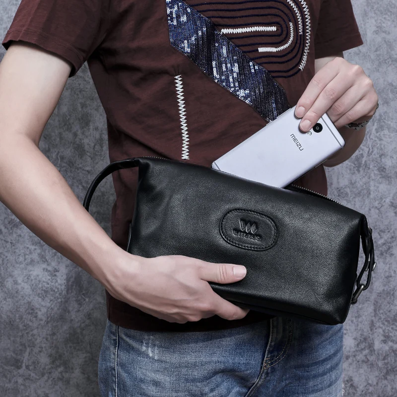 

BAQI Brand Men Handbags Day Clutches High Quality Genuine Leather Cowhide 2019 Fashion Men Bag Casual Designer Ipad Phone Bag