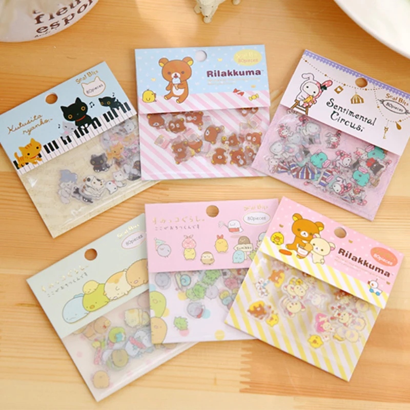 80pcs//lot DIY Cute Kawaii Transparent PVC Stickers Stickers /&L Rilakkuma Lo X9L4