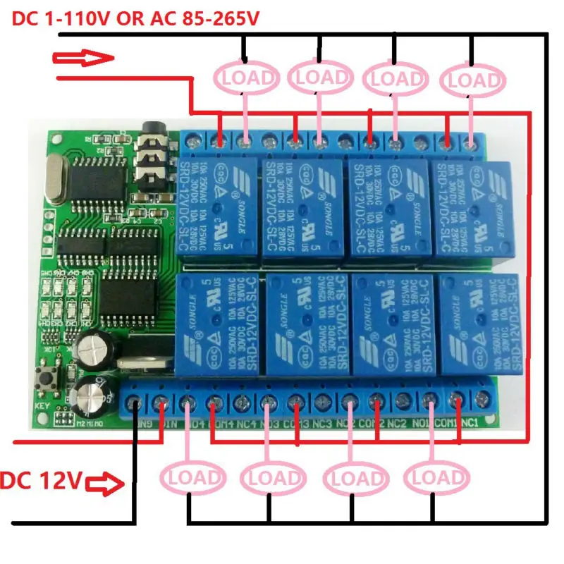 8ch 12VDC DTMF Реле MT8870 декодер с телефонным пультом управления Управление переключатель для двигатель переменного, постоянного тока светодиодный CNC умный дом ПЛК