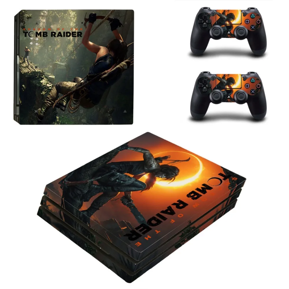 Виниловая наклейка Shadow of The Tomb Raider PS4 Pro для консоли Sony Playstation 4 и 2 контроллера