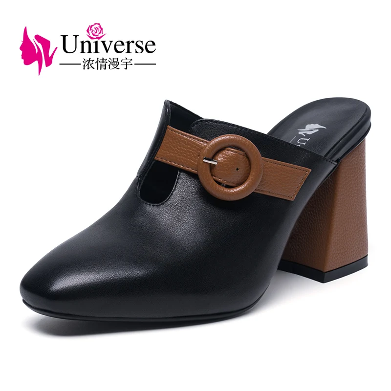 Женские туфли лодочки на высоком каблуке из коровьей кожи|chunky heel shoes|heel shoeswomen high