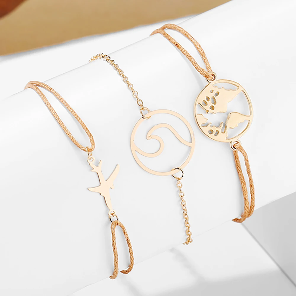 

Fashion Gold 3pcs/set Charm Beads Bracelet Fringe Bracelet Ladies New Bohemia Shell Bracelet Pearl Fashion Jewelry