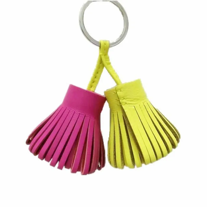 

Luxury Fashion Lambskin Leather Double Tassel Keychain For Keys Car Key Chain Women Bag Charm Backpack Pendant Handmade Gift