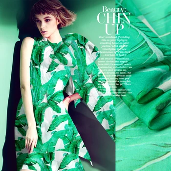 

100% Pure Print Silk Chiffon Fabric 8mm Width 53"-135cm Soft Natural Silk Chiffon Fabric For Woman Dress Shirt Banana Leaf 060