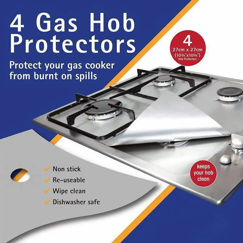 4Pcs Silver Teflon Gas Stove Cooker Boiler Furnace Face Protection Protecting Pad Mat Liner Clean Kitchen Accessories | Дом и сад