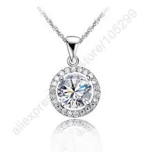 JEXXI Luxury 925 Sterling Silver Fashion Wedding Engagement Jewelry Top Quality Shiny Round CZ Zircon Crystal Pendant Necklace