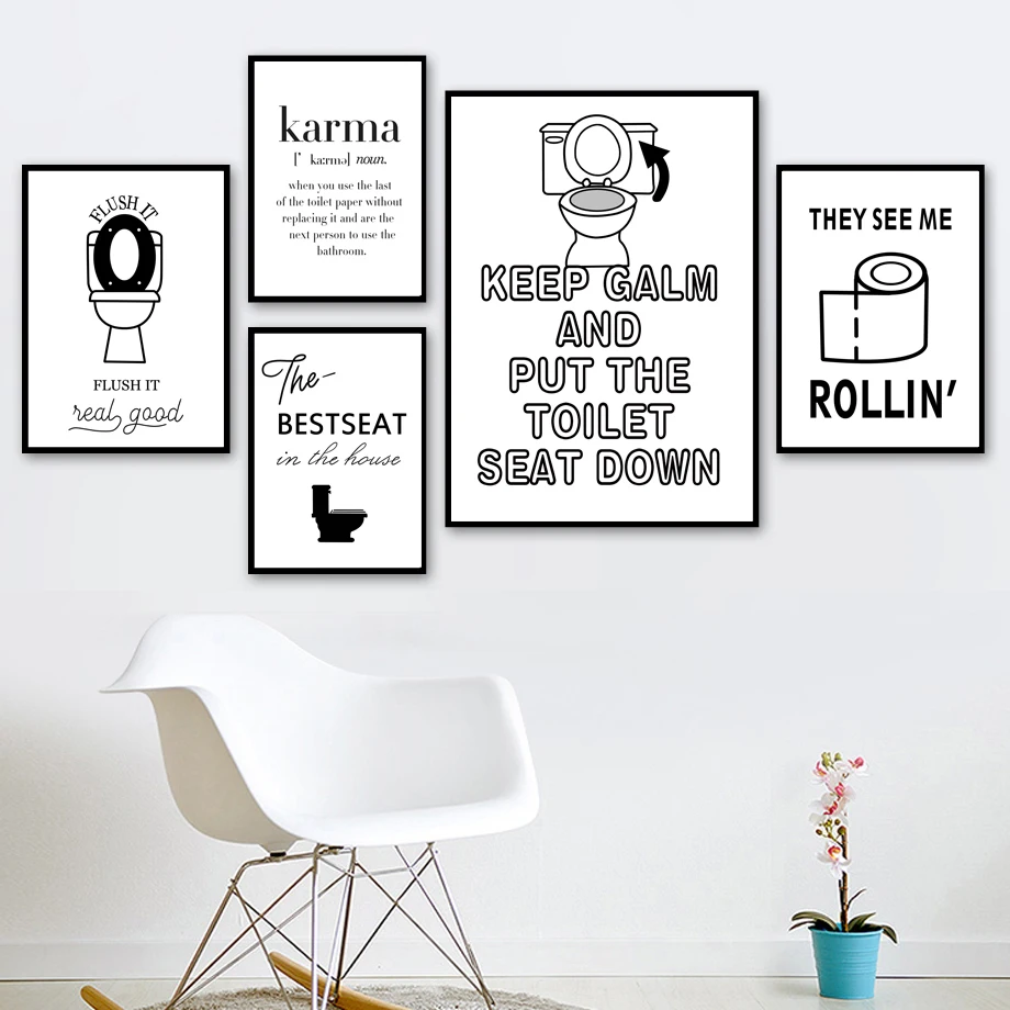 

Bathroom Quotes Wall Art Canvas Painting Washroom Nordic Poster Toilet Wall Pictures For Living Room WC Home Decor Unframed