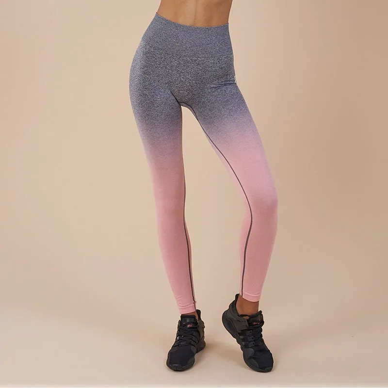 CK D 8018-gray pink Энергетические бесшовные леггинсы, высокая талия, Омбре, штаны для йоги, тренировки, спортзала, леггинсы, резинки, ягодицы, леггинсы, градиентные спортивные Леггинсы для йоги - Цвет: CK D 8018-gray pink