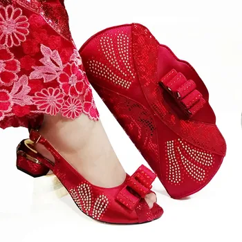 

Latest Fashion Wine Color Ladies Shoes And Bag Sets New African Middle Heels Wedding Shoes And Bag Set For Party with women