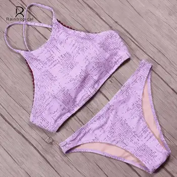 

Raintropical High Neck Crop Top Bikini 2019 Sexy Swimwear Women Swimsuit Print Brazilian Bikini Set Halter Beach Wear Bathing